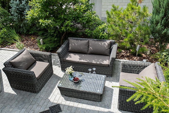 Капучино сингл лаунж-зона из искусственного ротанга, цвет графит - фото 1