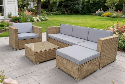 "Даллас" лаунж-зона из искусственного ротанга на 5 персон, цвет соломенный