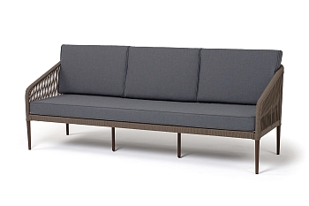 "Канны" диван 3-местный плетеный из роупа, каркас алюминий коричневый (RAL8016) муар, роуп коричневый круглый, ткань темно-серая 027 "Канны" диван 3-местный плетеный из роупа, каркас алюминий коричневый (RAL8016) муар, роуп коричневый круглый, ткань темно-серая 027