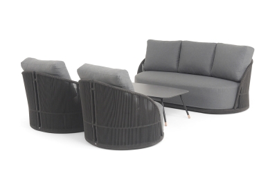 "Монтелла" лаунж-зона 5-местная плетеная из роупа (веревки), каркас алюминиевый темно-серый, роуп темно-серый