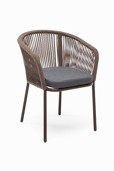 "Марсель" стул плетеный из роупа, каркас алюминий коричневый (RAL8016) муар, роуп коричневый круглый, ткань темно-серая 027 Марсель стул плетеный из роупа, каркас алюминий коричневый (RAL8016) муар, роуп коричневый круглый, ткань темно-серая 027 - фото 3