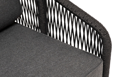 "Канны" кресло плетеное из роупа, каркас алюминий темно-серый (RAL7024) муар, роуп темно-серый круглый, ткань темно-серая 027 "Канны" кресло плетеное из роупа, каркас алюминий темно-серый (RAL7024) муар, роуп темно-серый круглый, ткань темно-серая 027