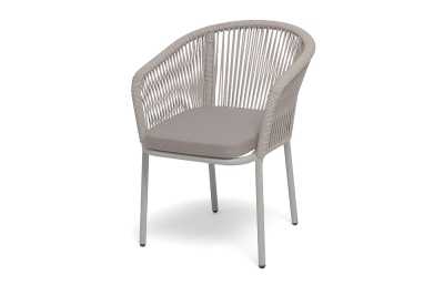 "Марсель" стул плетеный из роупа, каркас алюминий светло-серый (RAL7035) муар, роуп бежевый меланж круглый tex, ткань бежевая 052