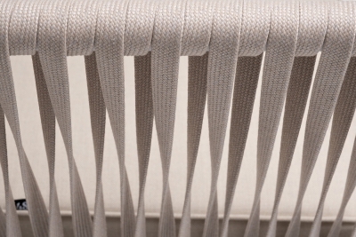 "Касабланка" диван 2-местный плетеный из роупа, каркас алюминий белый муар, роуп бежевый 20мм, ткань бежевая 035