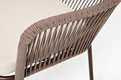 "Лион" стул плетеный из роупа, каркас из стали коричневый (RAL8016) муар, роуп коричневый круглый, ткань бежевая 15052  "Лион" стул плетеный из роупа, каркас из стали коричневый (RAL8016) муар, роуп коричневый круглый, ткань бежевая 15052
