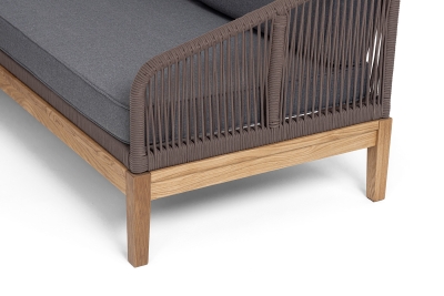 "Канны" диван модульный плетеный из роупа, основание дуб, роуп коричневый круглый, ткань темно-серая 027