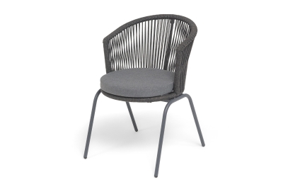 "Люксембург" стул плетеный из роупа, каркас из стали темно-серый (RAL7024) муар, роуп темно-серый круглый, ткань темно-серая 027