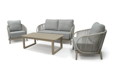 "Прато" лаунж-зона из искусственного ротанга на 4 персоны, цвет светло-серый