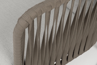 "Багамы" кресло плетеное из роупа, каркас алюминий бежево-серый (RAL7006) муар, роуп серо-коричневый 23мм, ткань светло-серая