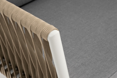 "Касабланка" диван 2-местный плетеный из роупа, каркас алюминий светло-серый (RAL7035) муар, роуп серо-коричневый 23мм, ткань серая 017 "Касабланка" диван 2-местный плетеный из роупа, каркас алюминий светло-серый (RAL7035) муар, роуп серо-коричневый 23мм, ткань серая 017