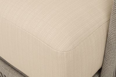 "Альбано" диван 3-местный плетеный из роупа, каркас алюминий светло-серый (RAL7035) муар, роуп серый меланж круглый, ткань Mossle светло-бежевая