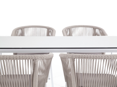 "Малага" обеденная группа на 4 персоны со стульями "Марсель", каркас белый, роуп бежевый "Малага" обеденная группа на 4 персоны со стульями "Марсель", каркас белый, роуп бежевый