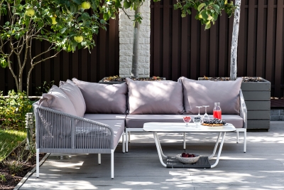 "Канны" модульная угловая лаунж-зона из роупа (веревки), цвет светло-серый