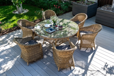 "Эспрессо–150 R" обеденная группа плетеная, цвет соломенный "Эспрессо–150 R" обеденная группа плетеная, цвет соломенный