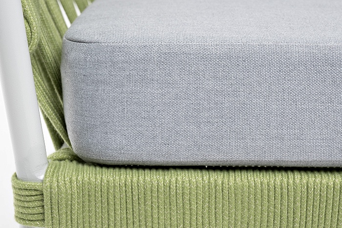 Диего кресло плетеное из роупа, каркас алюминий светло-серый (RAL7035) муар, роуп салатовый меланж круглый, ткань светло-серая - фото 9