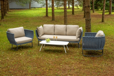 "Фиджи" лаунж-зона 5-местная плетеная из роупа (веревки), каркас алюминиевый темно-серый, роуп синий (KT18-014)