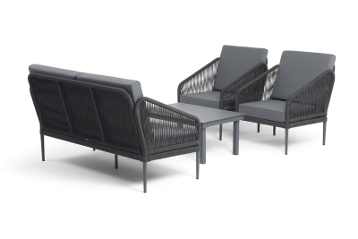 "Канны" лаунж-зона 4-местная (разборная) из роупа со столиком "Канны" цвета "серый гранит", роуп роуп темно-серый круглый, ткань темно-серая