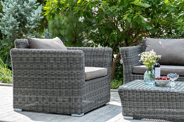 Капучино сингл лаунж-зона из искусственного ротанга, цвет графит - фото 4
