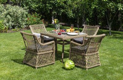 "Айриш" обеденная группа плетеная на 4 персоны, цвет соломенный "Айриш" обеденная группа плетеная на 4 персоны, цвет соломенный