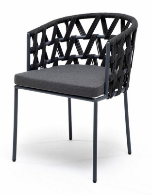 "Диего" стул плетеный из роупа, каркас из стали серый (RAL7022) муар, роуп темно-серый круглый, ткань темно-серая 027 "Диего" стул плетеный из роупа, каркас из стали серый (RAL7022) муар, роуп темно-серый круглый, ткань темно-серая 027