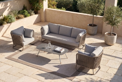 "Багамы" лаунж-зона 5-местная плетеная из роупа (веревки), каркас алюминиевый бежево-серый, роуп серо-коричневый