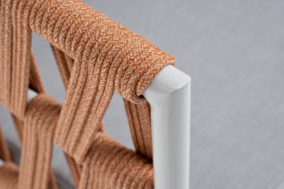 "Диего" кресло плетеное из роупа, каркас алюминий светло-серый (RAL7035) муар, роуп оранжевый меланж круглый, ткань светло-серая "Диего" кресло плетеное из роупа, каркас алюминий светло-серый (RAL7035) муар, роуп оранжевый меланж круглый, ткань светло-серая