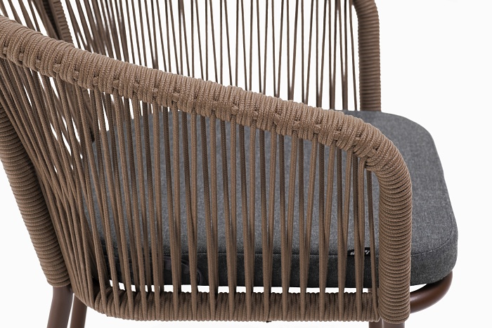 Марсель стул плетеный из роупа, каркас алюминий коричневый (RAL8016) муар, роуп коричневый круглый, ткань темно-серая 027 - фото 5