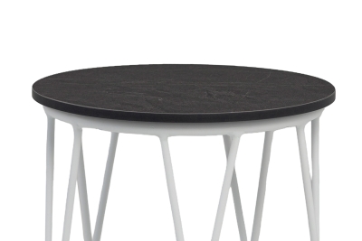 "Перу" журнальный стол из HPL круглый Ø40 H55, каркас из алюминия белый (RAL 9016) муар, цвет столешницы "серый мрамор"