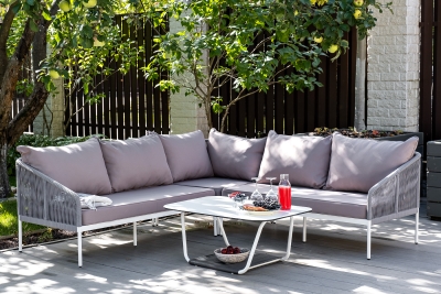 "Канны" модульная угловая лаунж-зона из роупа (веревки), цвет серый