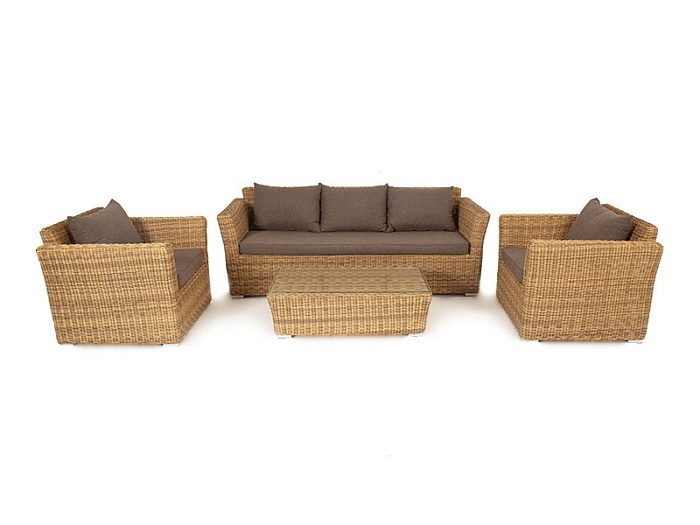 Капучино лаунж-зона из искусственного ротанга, цвет соломенный - фото 5