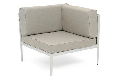 "Касабланка" угловой модуль плетеный из роупа, каркас алюминий светло-серый (RAL7035) муар, роуп серо-коричневый 23мм, ткань бежевая 15052