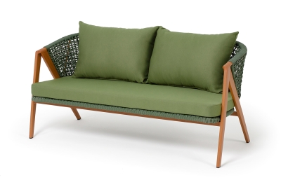 "Амстердам" диван 2-местный плетеный из роупа, каркас алюминий, роуп зеленый круглый, ткань зеленая "Амстердам" диван 2-местный плетеный из роупа, каркас алюминий, роуп зеленый круглый, ткань зеленая