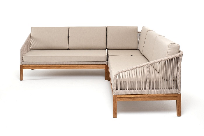 Канны диван модульный плетеный из роупа, основание дуб, роуп бежевый круглый, ткань бежевая 052 - фото 2