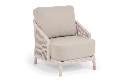 "Верона" кресло плетеное из роупа, каркас алюминий белый муар, роуп бежевый круглый, ткань бежевая 15052