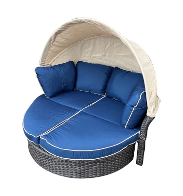 "Амальфи" плетеная кровать-трансформер, цвет коричневый, подушки голубые