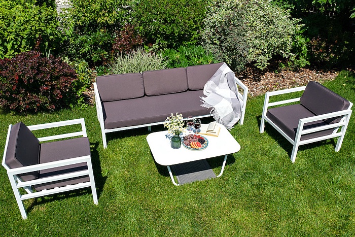 Эстелья диван 3-местный, каркас алюминий белый муар, ткань темно-серая 027 - фото 6