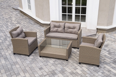 "Филадельфия" лаунж-зона из искусственного ротанга, цвет соломенный, цвет подушек бежевый (К)