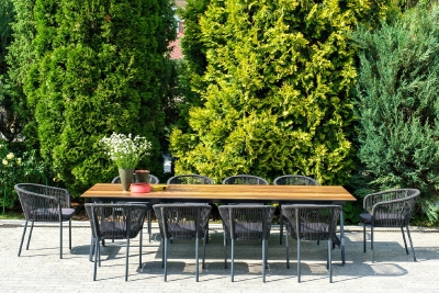 "Куба" обеденная группа на 10 персон, стол HPL "дуб", круглый роуп