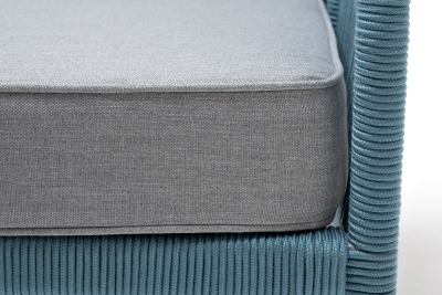 "Канны" кресло плетеное из роупа, каркас алюминий светло-серый (RAL7035) муар, роуп бирюзовый круглый, ткань светло-серая "Канны" кресло плетеное из роупа, каркас алюминий светло-серый (RAL7035) муар, роуп бирюзовый круглый, ткань светло-серая