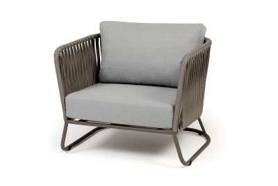 "Багамы" кресло плетеное из роупа, каркас алюминий темно-серый (RAL7024) муар, роуп серый 15мм, ткань светло-серая