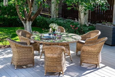 "Эспрессо" плетеный круглый стол, диаметр 150 см, цвет соломенный "Эспрессо" плетеный круглый стол, диаметр 150 см, цвет соломенный