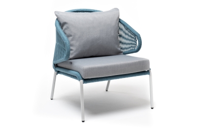 "Милан" кресло плетеное из роупа, каркас алюминий светло-серый (RAL7035) муар, роуп бирюзовый круглый, ткань светло-серая