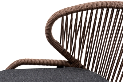 "Милан" стул плетеный из роупа, каркас из стали темно-серый (RAL7024), роуп коричневый круглый, ткань темно-серая 019