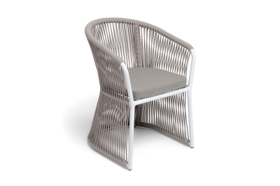 "Романо" стул плетеный из роупа, каркас алюминий белый муар, роуп бежевый круглый, ткань бежевая 15052