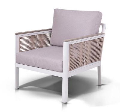 "Сан Ремо" кресло плетеное из роупа садовое, каркас алюминий белый, роуп бежевый, ткань бежевая "Сан Ремо" кресло плетеное из роупа садовое, каркас алюминий белый, роуп бежевый, ткань бежевая