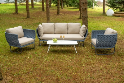 "Фиджи" лаунж-зона 5-местная плетеная из роупа (веревки), каркас алюминиевый темно-серый, роуп синий (KT18-014)