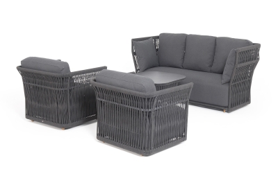 "Лугано" лаунж-зона 5-местная плетеная из роупа (веревки), каркас алюминиевый темно-серый, роуп темно-серый