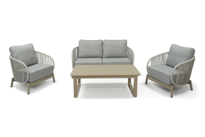 "Прато" лаунж-зона из искусственного ротанга на 4 персоны, цвет светло-серый