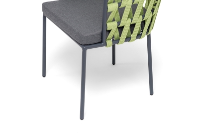 "Диего" стул плетеный из роупа, каркас из стали темно-серый (RAL7024) муар, роуп салатовый меланж круглый, ткань темно-серая 027