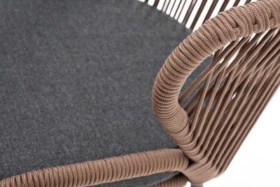 "Милан" стул плетеный из роупа, каркас из стали темно-серый (RAL7024), роуп коричневый круглый, ткань темно-серая 019